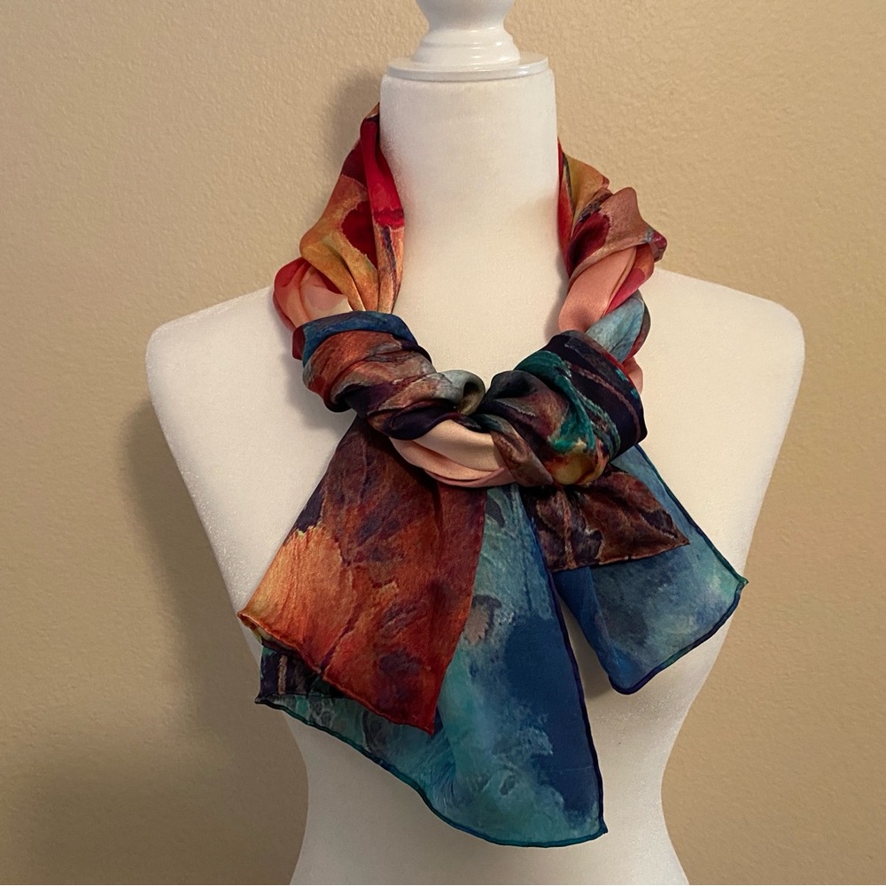 New Handmade 100% Silk Vibrant Floral Scarf Wrap - Picture 6 of 10